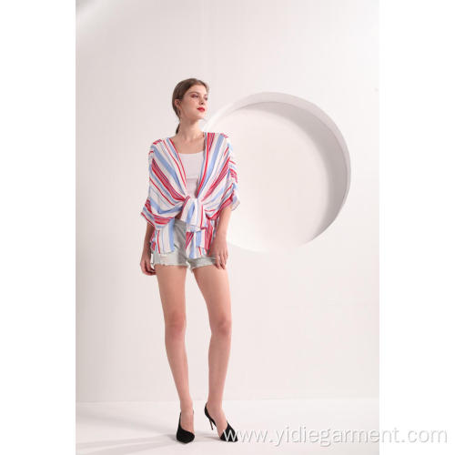 Stripe Short Sleeve Kimono Open Front  Stripe Short Sleeve Kimono Factory